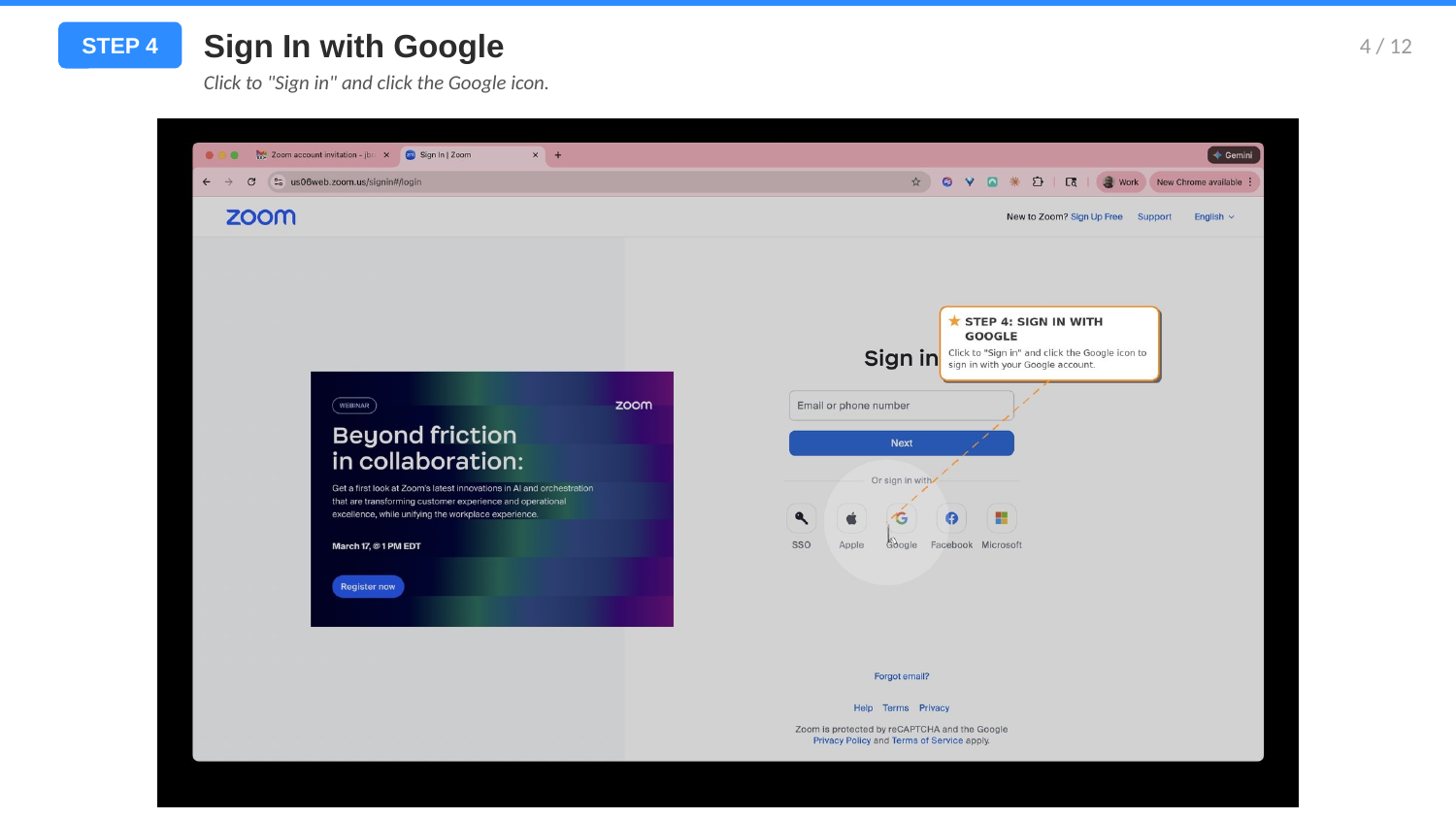 Step 4: Sign in with Google