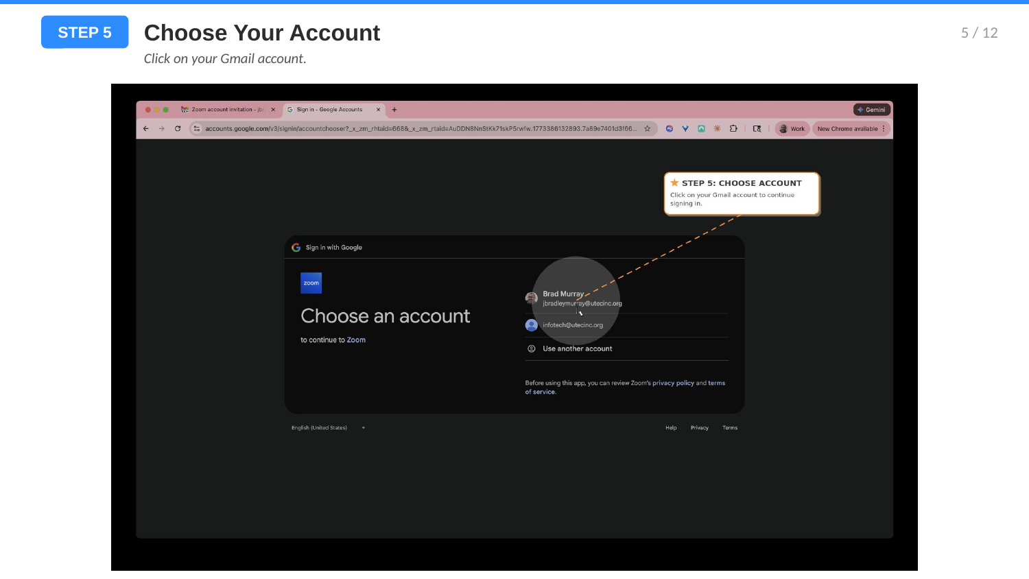 Step 5: Choose @utecinc.org account