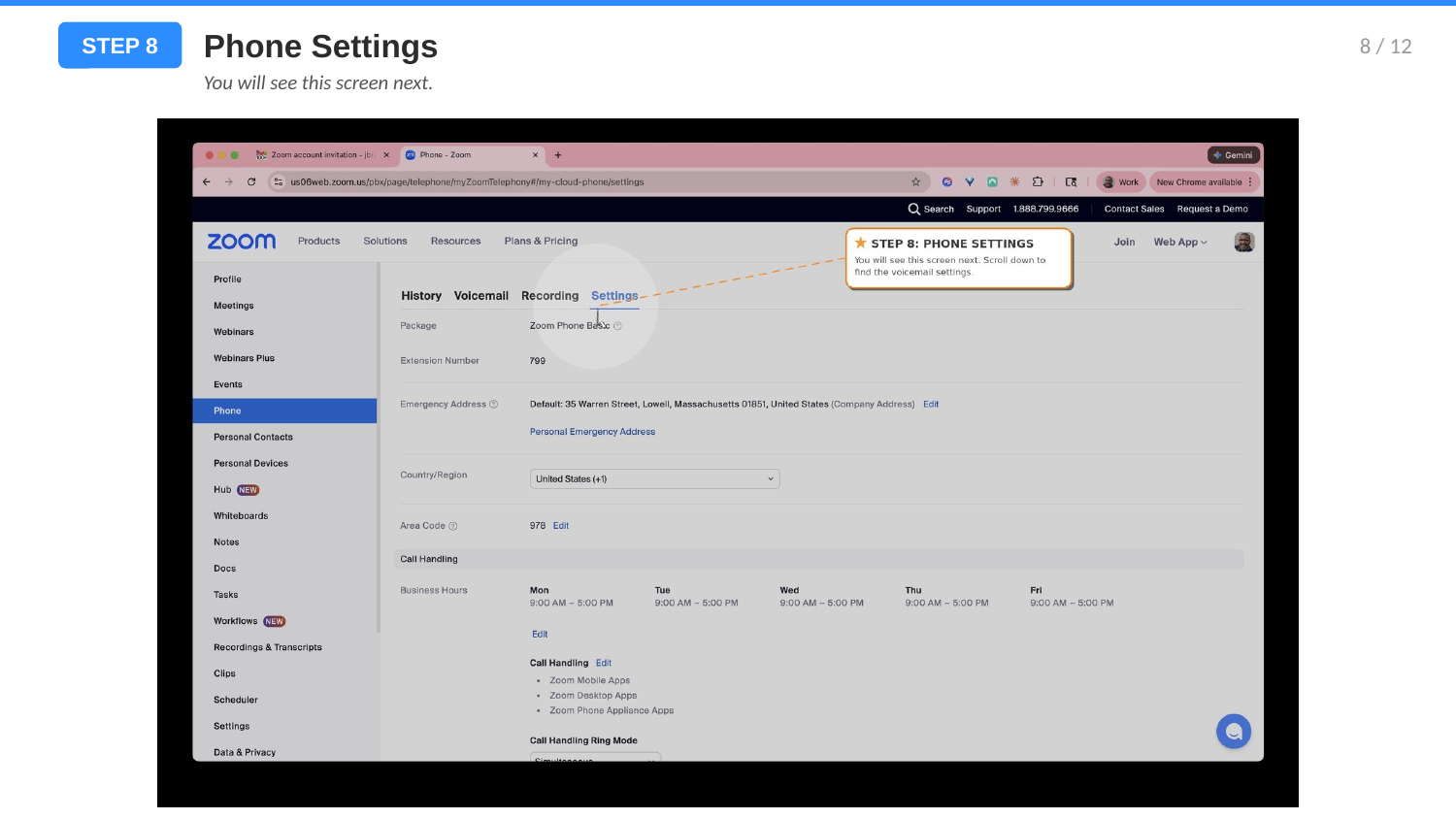 Step 8: Phone settings screen