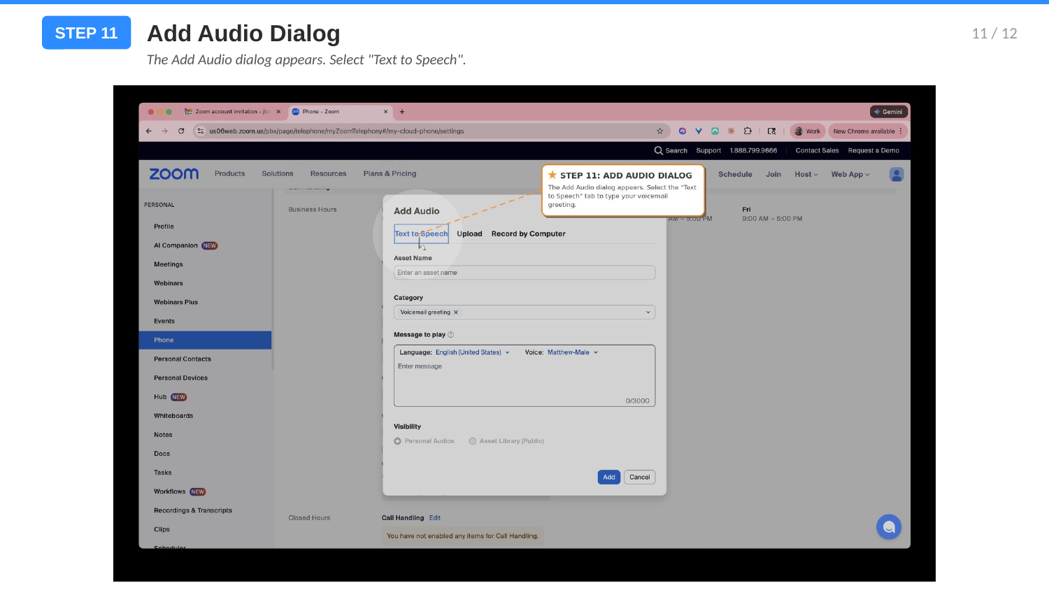 Step 11: Audio upload dialog